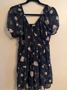 Tinsel Black Floral Print Lined Dress